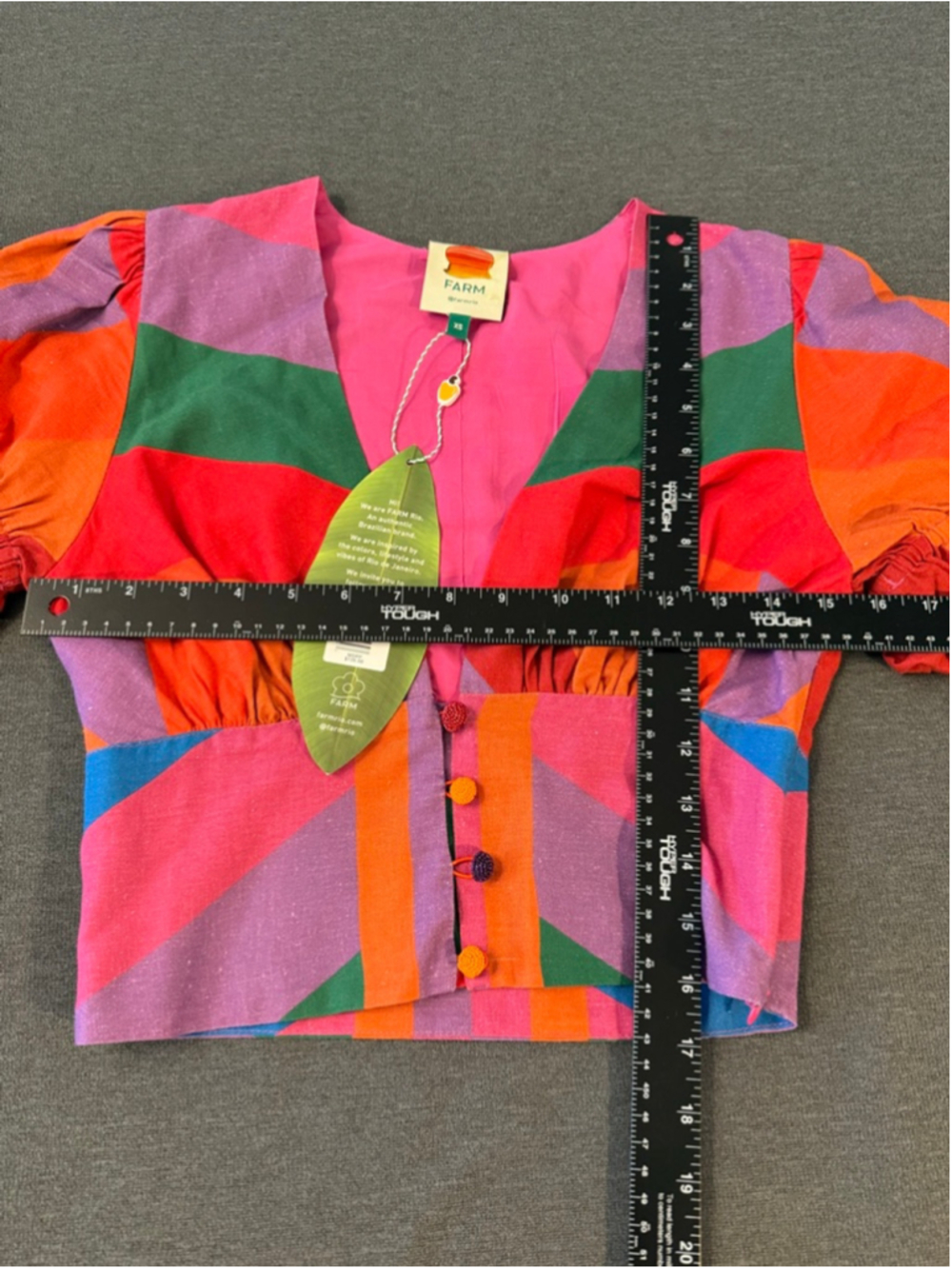 NWT FARM Rio Amanda Stripes Colorful Puff Sleeve Crop Top XS - Picture 4 of 8